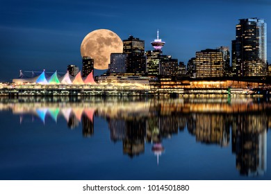 Vancouver Night Full Moon From Stanley Park