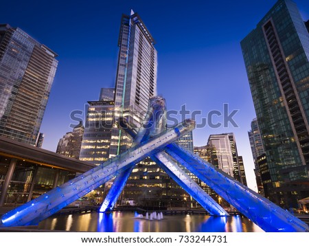 Vancouver Olympic Flame Plaza.  Sunset shot of Vancouver 2010 Winter Games flame.