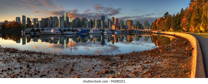 Vancouver Panorama From Sea Wall At Sunrise