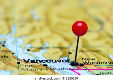 Vancouver pinned on a map of Canada
