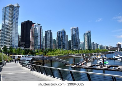 Vancouver Seawall And Skyline Near Vancouver Convention Centre