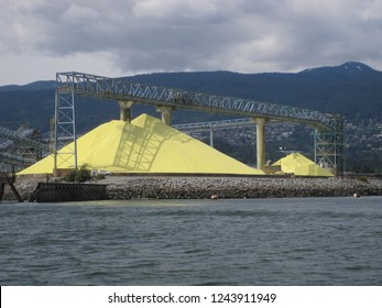 Vancouver Sulfur Piles. The Sulfur Here Is Coming From The Alberta Oil Sands And Exported Mainly To Asia For Fertilizer Production. The Production Has Skyrocketed, So Has The Price Of The Commodity.