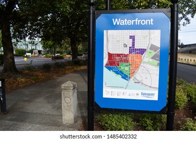 Vancouver, WA USA – Aug. 16, 2019: You Will Find In Several Locations Signs With A Map Of Downtown Vancouver On Them Showing Your Location And An Estimate Of Time To Get To Places.