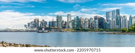 Vancouver waterfront skyline with blue sky