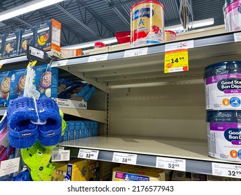 Vancouver,Canada - May 19, 2022: Empty Shelves With Baby Formula Inside Of Local Safeway Store Due To Shortage On The Market