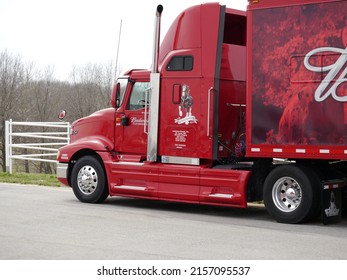 VANDALIA, UNITED STATES - Apr 07, 2013: A closeup of a Budweiser Clydesdale tractor-trailer at Warm Springs Ranch in Boonville, Missouri