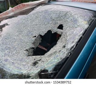 Vandalised Stolen Car With Smashed Window And Wing Mirror -dumped On The Road In Wellington, New Zealand