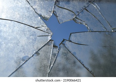 Vandalism, Detail On A Broken Window Pane