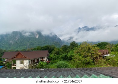 VANG VIENG, LAOS - OCTOBER 24: Landscape In Vang Vieng. It's A Riverside Town In Central Laos And Outdoor Activities Such As Mountain Biking, Trekking And Kayaking On October 24, 2016