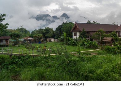 VANG VIENG, LAOS - OCTOBER 24: Landscape In Vang Vieng. It's A Riverside Town In Central Laos And Outdoor Activities Such As Mountain Biking, Trekking And Kayaking On October 24, 2016