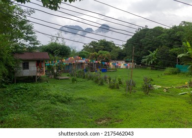 VANG VIENG, LAOS - OCTOBER 24: Landscape In Vang Vieng. It's A Riverside Town In Central Laos And Outdoor Activities Such As Mountain Biking, Trekking And Kayaking On October 24, 2016