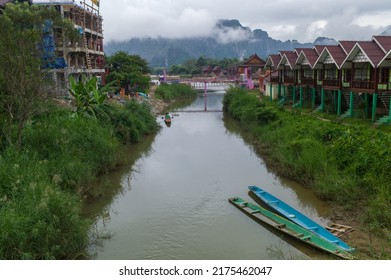 VANG VIENG, LAOS - OCTOBER 24: Landscape In Vang Vieng. It's A Riverside Town In Central Laos And Outdoor Activities Such As Mountain Biking, Trekking And Kayaking On October 24, 2016