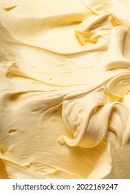 Vanila Flavour Gelato - Full Frame Detail. Close Up Of A Beige Surface Texture Of Vanilla Ice Cream.