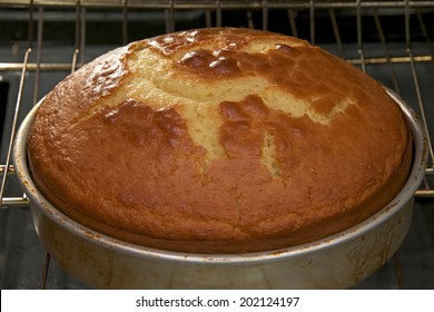 Vanilla Cake Baking In The Pan Hot Out Of The Oven