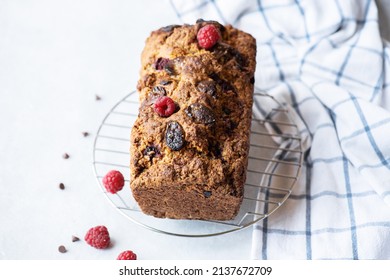 Vanilla Cake With Chocolates And Raspberry.  Overhead View.