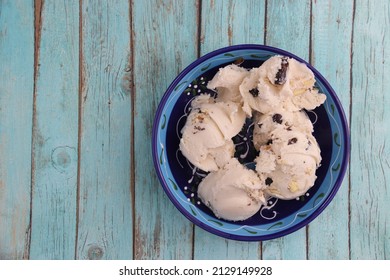 Vanilla And Chocolate Chunks Ice Cream On A Bowl