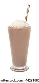 Vanilla Chocolate Milkshake In A Glass With Whipped Cream Isolated 