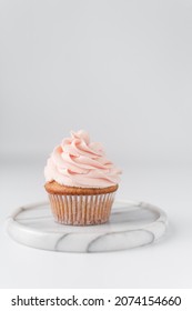 Vanilla Cupcake With Pink Frosting, Plain Cupcake With Pastel Pink Buttercream