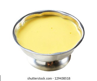 Vanilla Custard In A Metal Serving Dish