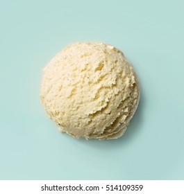 Vanilla Ice Cream Ball On Blue Background