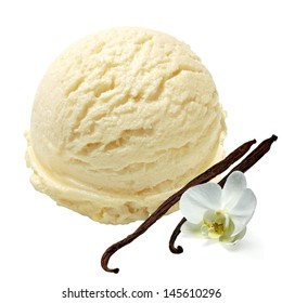 Vanilla ice cream with beans on white background