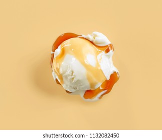 Vanilla Ice Cream With Caramel Sauce, Top View