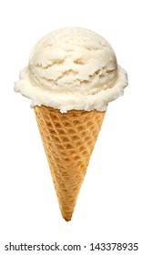 Vanilla ice cream with cone on white background