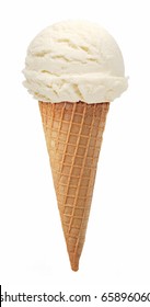 Vanilla Ice Cream With Cone On White Background