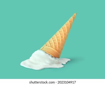 Vanilla ice cream cone pouring