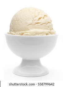 Vanilla ice cream scoop in bowl isolated on white background