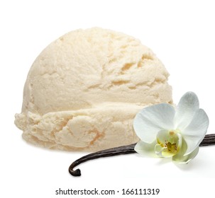 Vanilla Ice Cream Scoop From Side On White Background