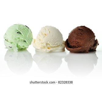 Vanilla , Mint And Chocolate Ice Cream Scoops