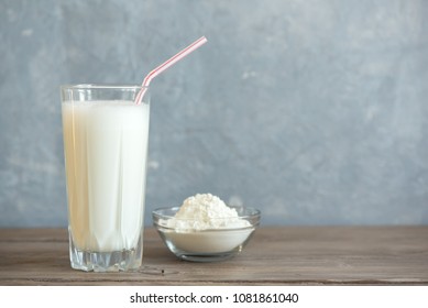 Vanilla Protein Shake. Healthy Sport Fitness Drink With Whey Protein. Vanilla Milkshake.