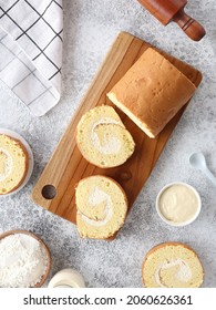 Vanilla roll cake with bright background