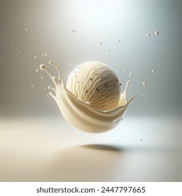 vanilla splash with ball of vanila ice cream inside isolated, make more background