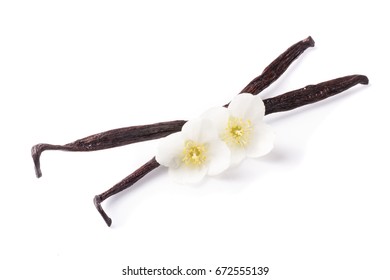 Vanilla Sticks With Flower Isolated On White Background