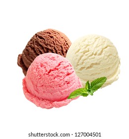 Vanillastrawberry Chocolate Ice Cream Scoops On Stock Photo 127004501 ...