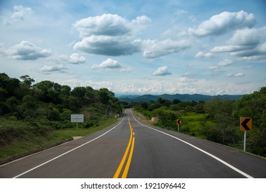 Vanishing Point On The Country Road In A Warm Climate Landscape. Colombia.