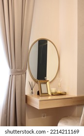 Vanity Desk With Elegant Oval Mirror.