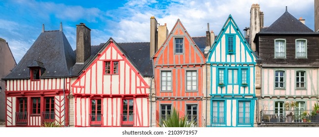 Vannes, beautiful city in Brittany, old half-timbered houses, colorful facades in the historic center