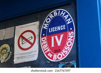 Vannes, France, June 14, 2022 :
Morbihan Liquor Store License IV Close-up 