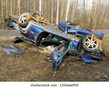 Vantaa, Finland -03-31-2019: Car Crash Accident. Distracted Drivers Are The Top Cause Of Car Accidents Today. Don't Talk On A Cell Phone, Send A Text Message Or Eat Food While Driving.