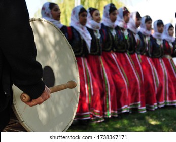 Van/Turkey - October 26, 2019: The Folk Dance Group Dance Accordingly With The Drum Beat At The Local Taste Competition In Van.