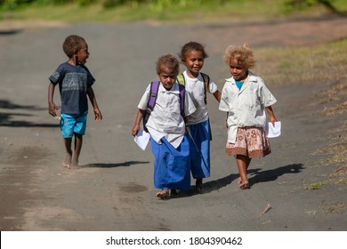 Vanuatu, South Pacific, Oceania - June 2019 Melanesian School Children 