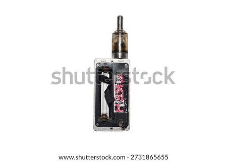 Vape mod device with open battery compartment isolated on white background