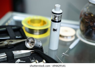 Vape Shop.Modern Vaping Device Maintenance & Upgrade Parts In Close Up