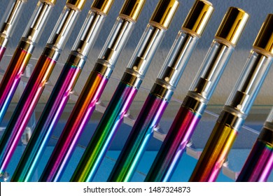Vape or vaporizer pens. Vape pens come with refillable cartridges that can be filled with THC oil, cannabis oil, hash oil, CBD oil, or vape juice. Vaporizers are also known as e-cigarettes I