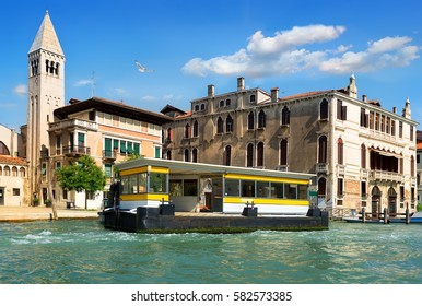 Vaporetto stop in Venice near ancient buildings, Italy