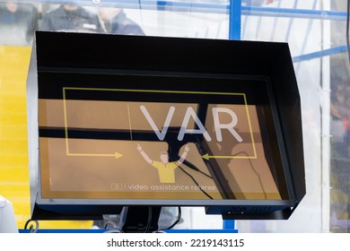 VAR system screen. System video assistant referee during the match