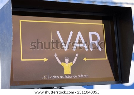 VAR system screen. System video assistant referee during the match